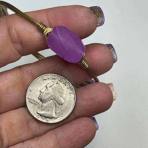 BOURBON & BOWETIES gold tone bracelet bangle violet faceted quartz signd jewelry - Picture 4 of 9